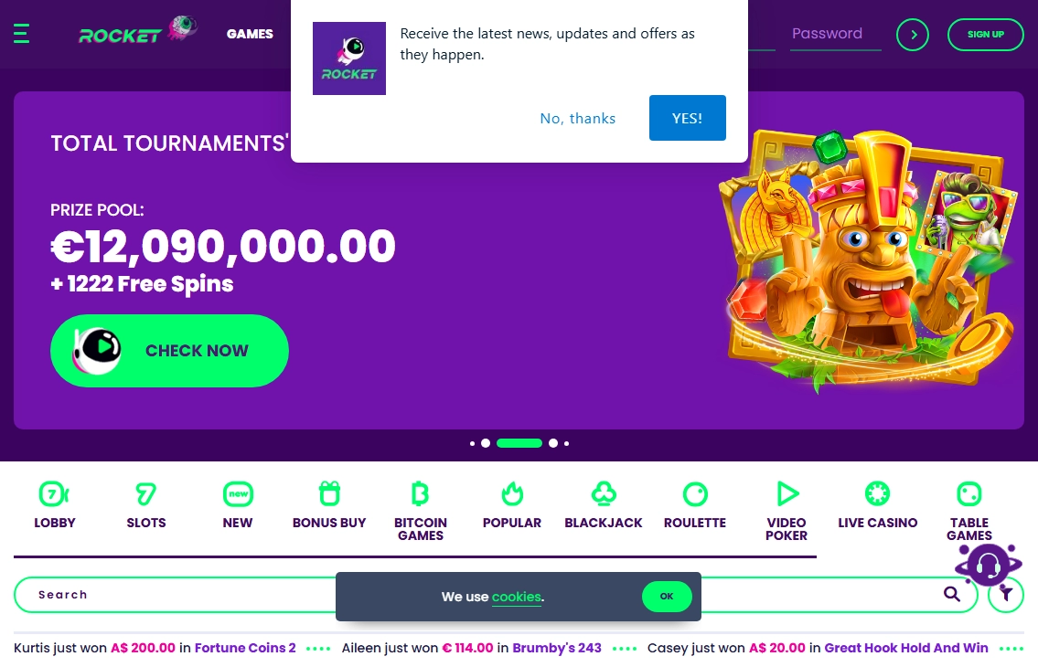 Casino Rocket – Mobile app interface
